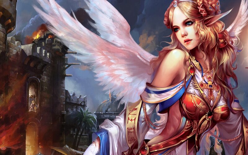 Angelic Warrior with Wings — White, Dramatic, Night, Digital Art