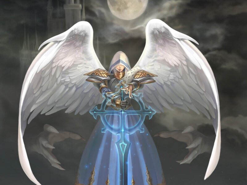 Angelic Warrior with Wings — White, Dramatic, Night