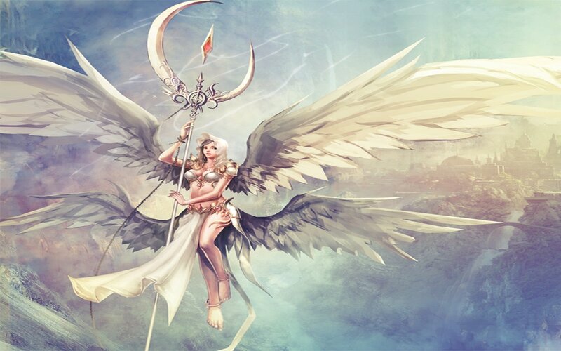 Angelic Warrior with Wings — White, Dramatic