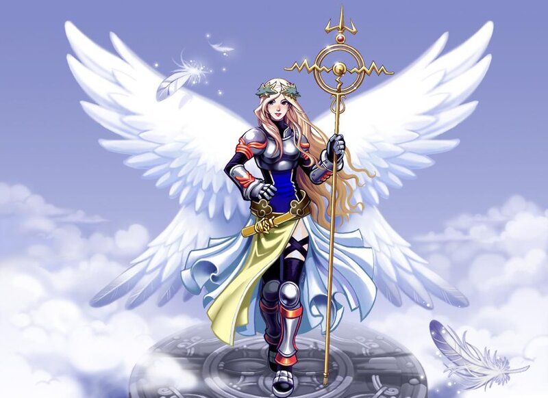Angelic Warrior with Wings — White, Serene, Digital Art