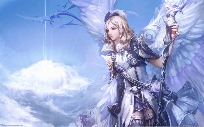 Angelic Warrior with Wings — White, Serene