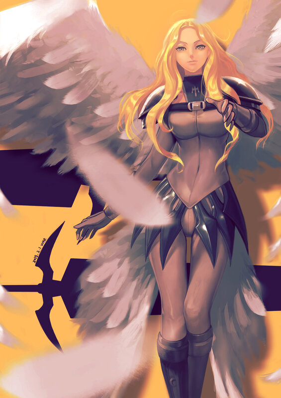 Angelic Warrior with Wings — Yellow, Dramatic, Digital Art