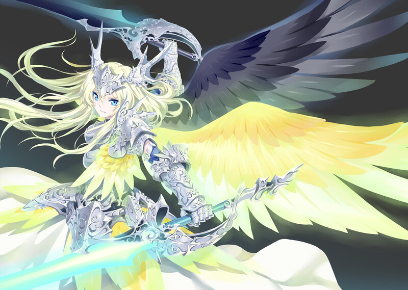 Angelic Warrior with Wings — Yellow, Dramatic