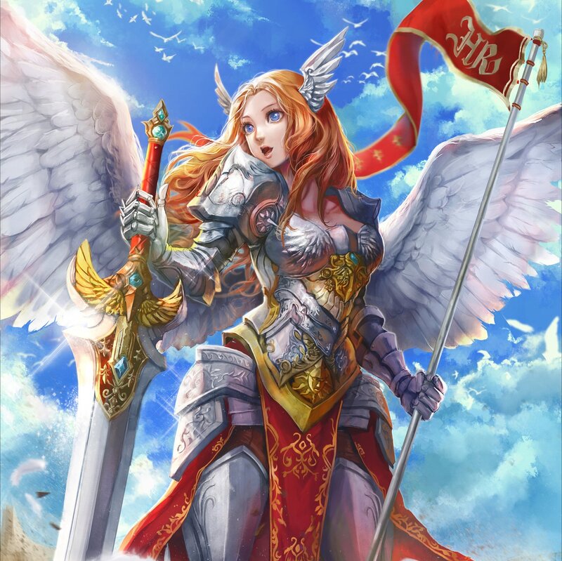 Angelic Warrior Woman — Blue, Dramatic, Afternoon