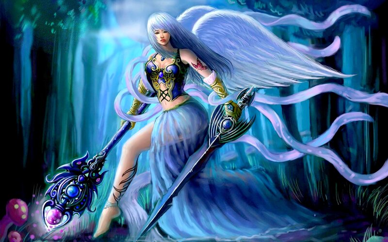 Angelic Warrior Woman — Blue, Dramatic, Night