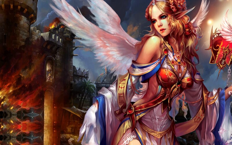 Angelic Warrior Woman — White, Dramatic, Night, Digital Art