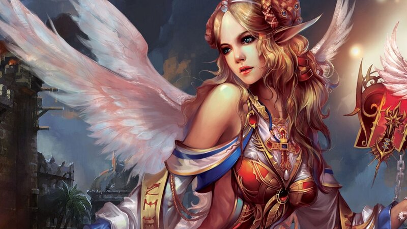 Angelic Warrior Woman — White, Dramatic, Night, Digital Art, Wings, Armor