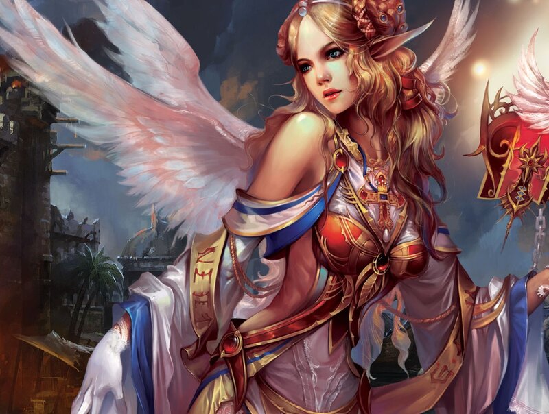 Angelic Warrior Woman — White, Dramatic