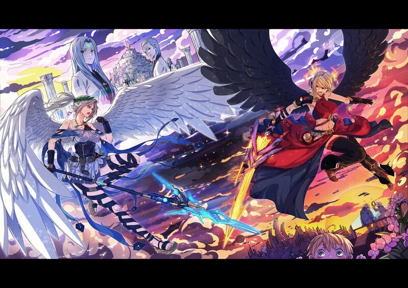 Angelic Warriors in Battle — Purple