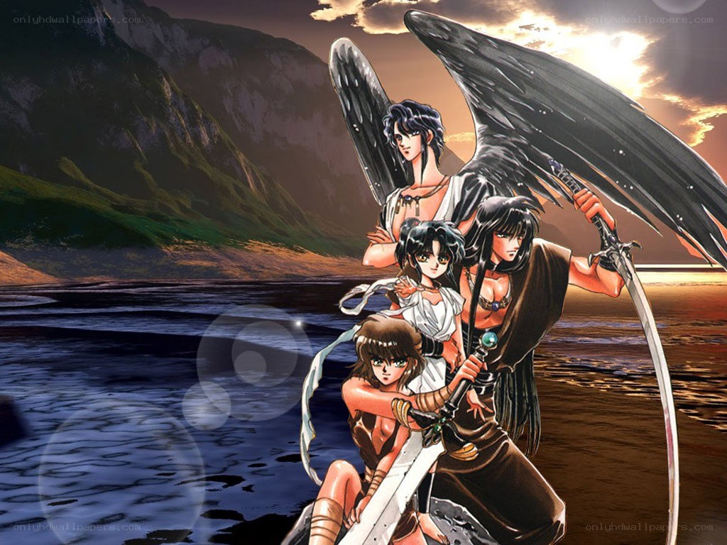 Angelic warriors on a shore