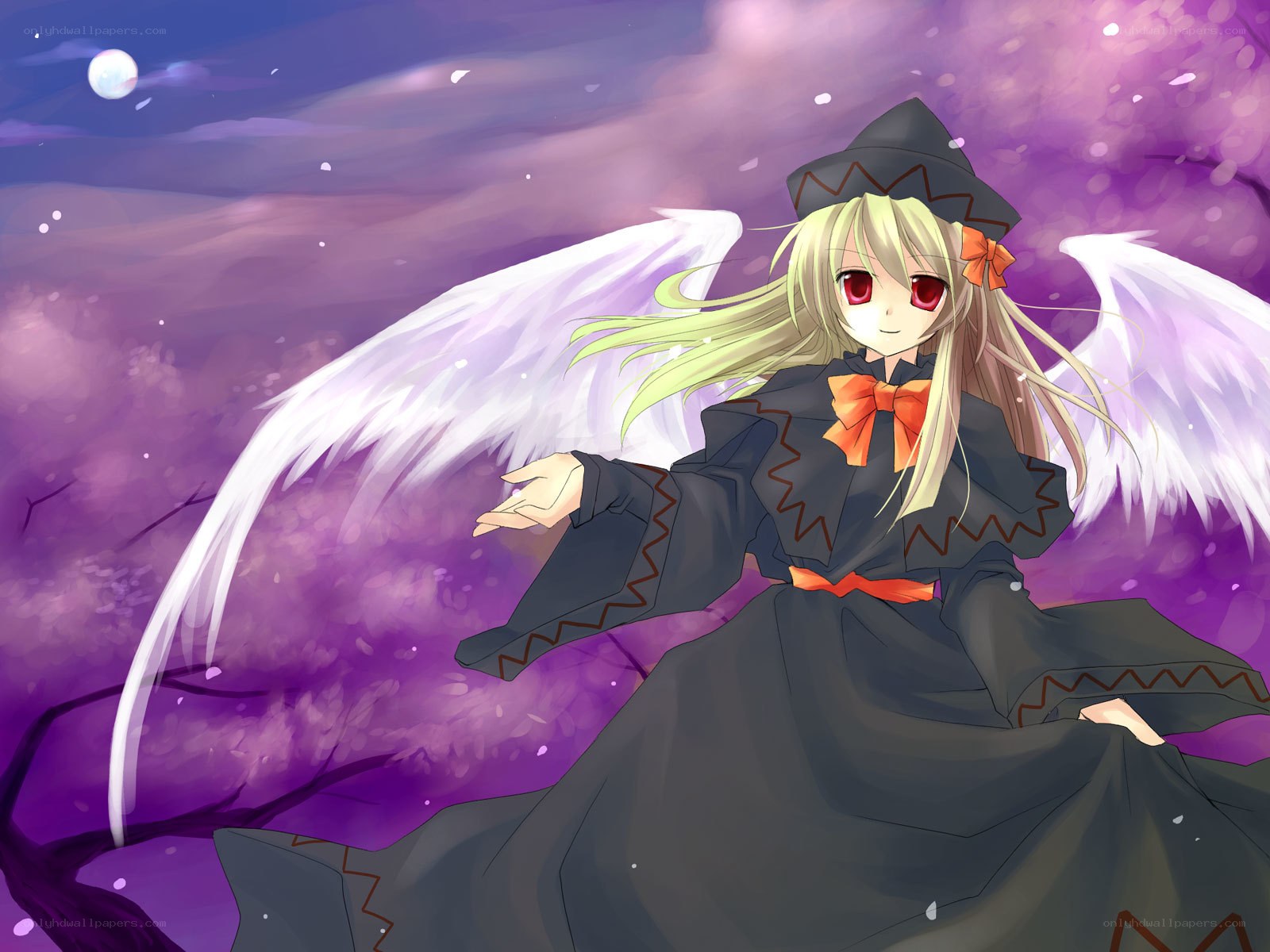 angelic witch in purple sky