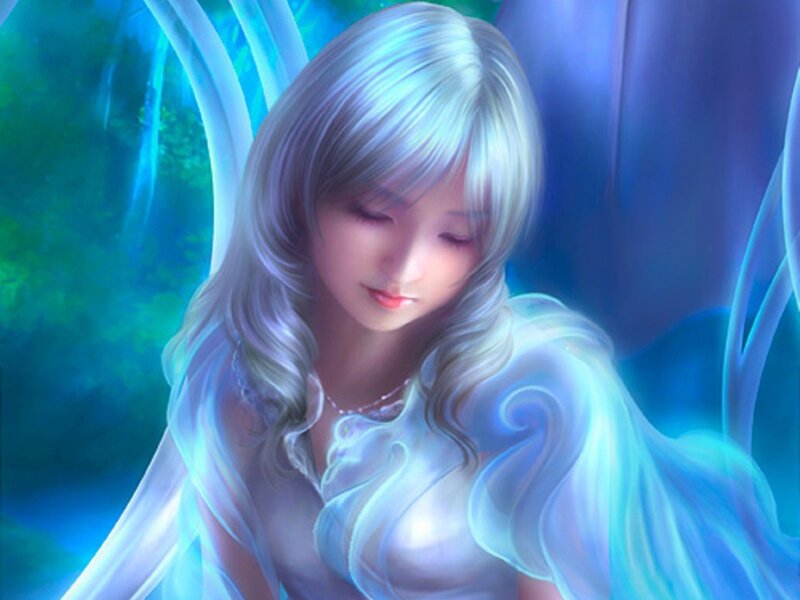 angelic woman in blue light