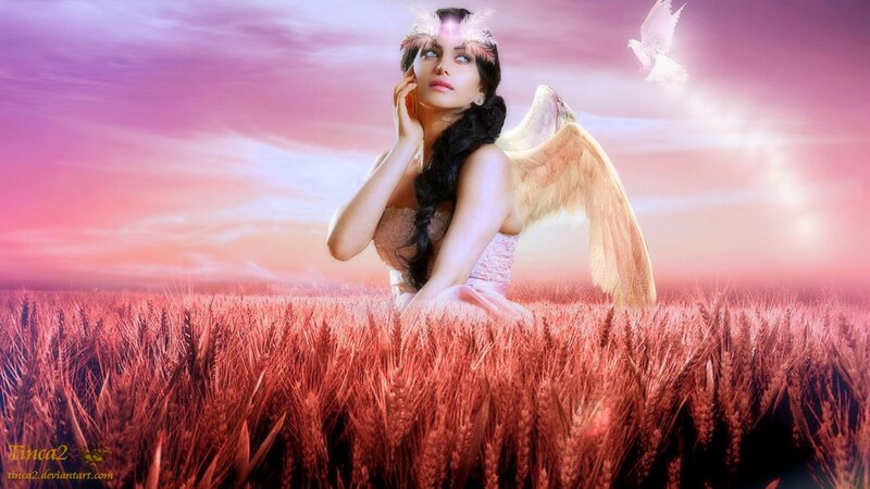 Angelic Woman in Field — Pink