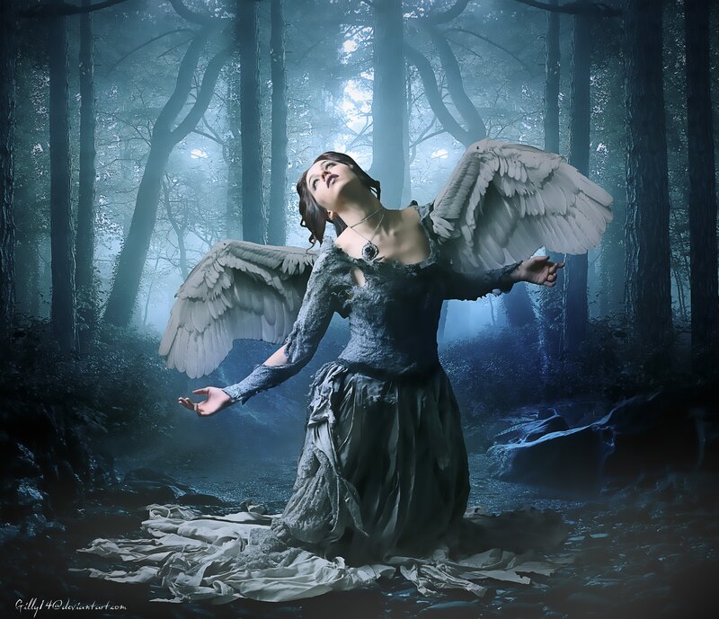 Angelic Woman in Forest — Blue, Dramatic