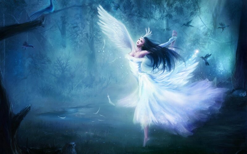 Angelic Woman in Forest — Blue, Ethereal, Night, Digital Art
