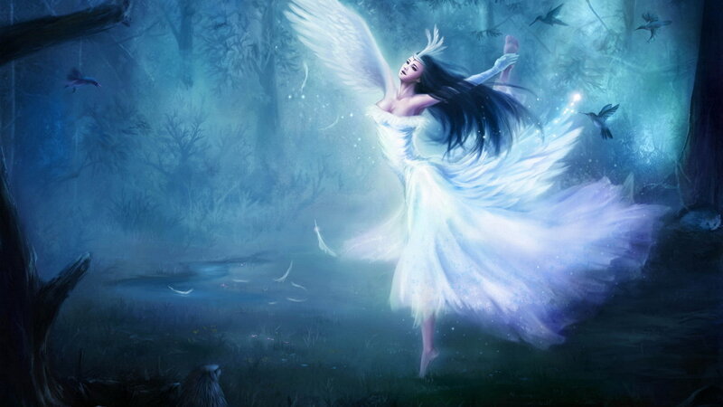 Angelic Woman in Forest — Blue, Serene