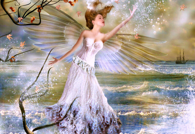 Angelic Woman in Ocean — White, Ethereal