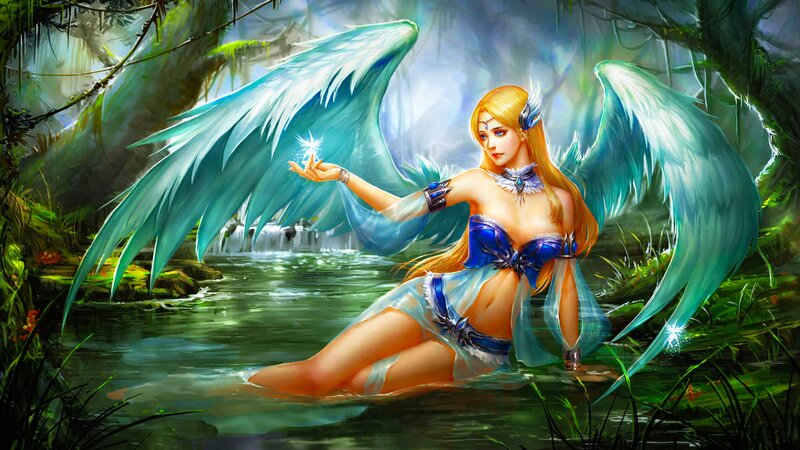 Angelic Woman in Water — Blue, Serene, Afternoon