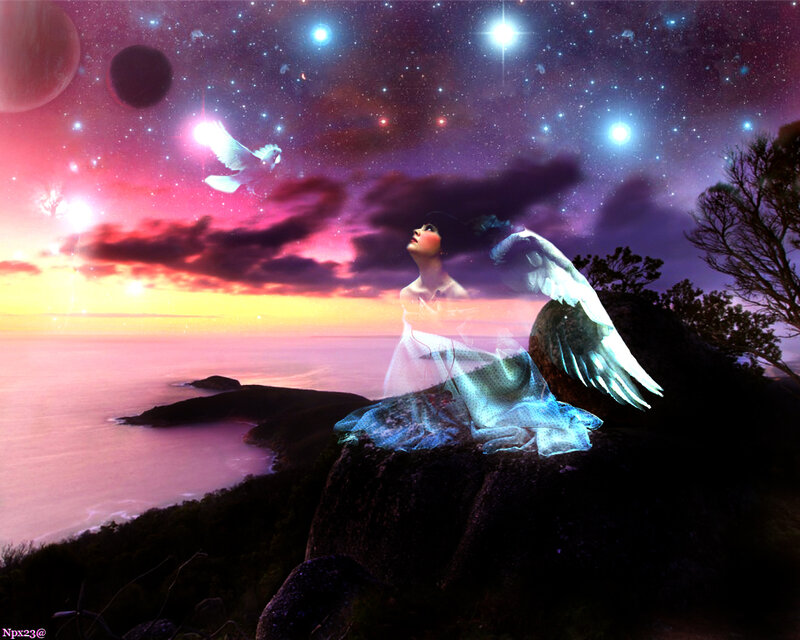 Angelic Woman on Cliff — Purple