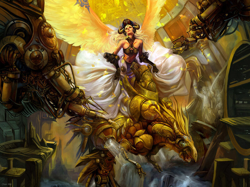 Angelic Woman on Mechanical Bird