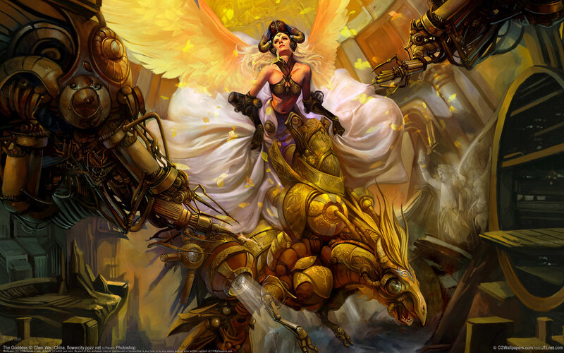 Angelic Woman on Mechanical Creature — Gold