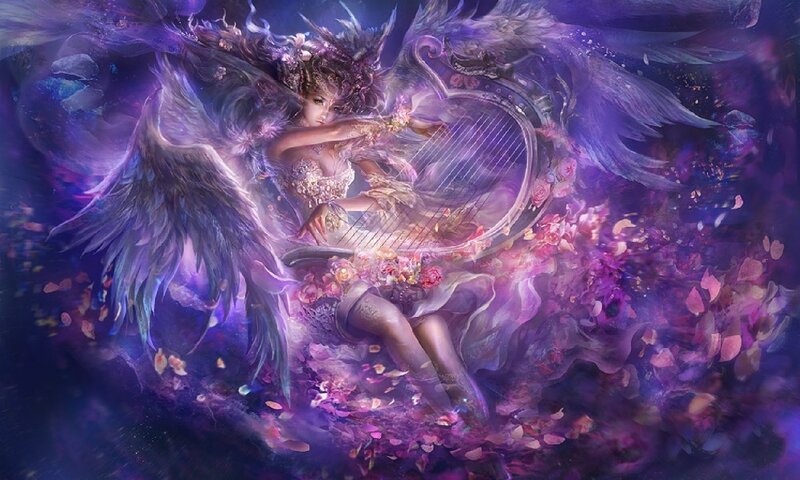 Angelic Woman Playing Harp