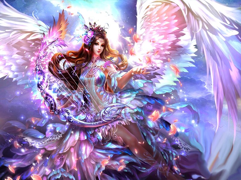 Angelic Woman with Bow — Purple