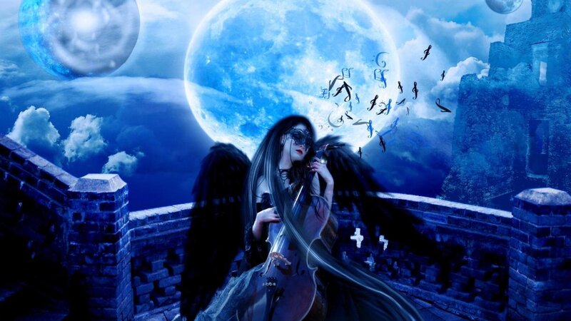 Angelic Woman with Cello — Blue