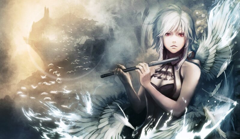 Angelic Woman with Flute — White