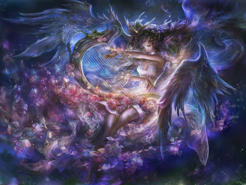 Angelic Woman with Harp — Purple