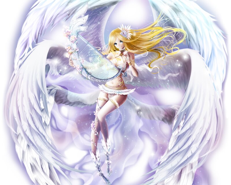 Angelic Woman with Harp — White