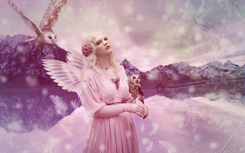 Angelic Woman with Owls