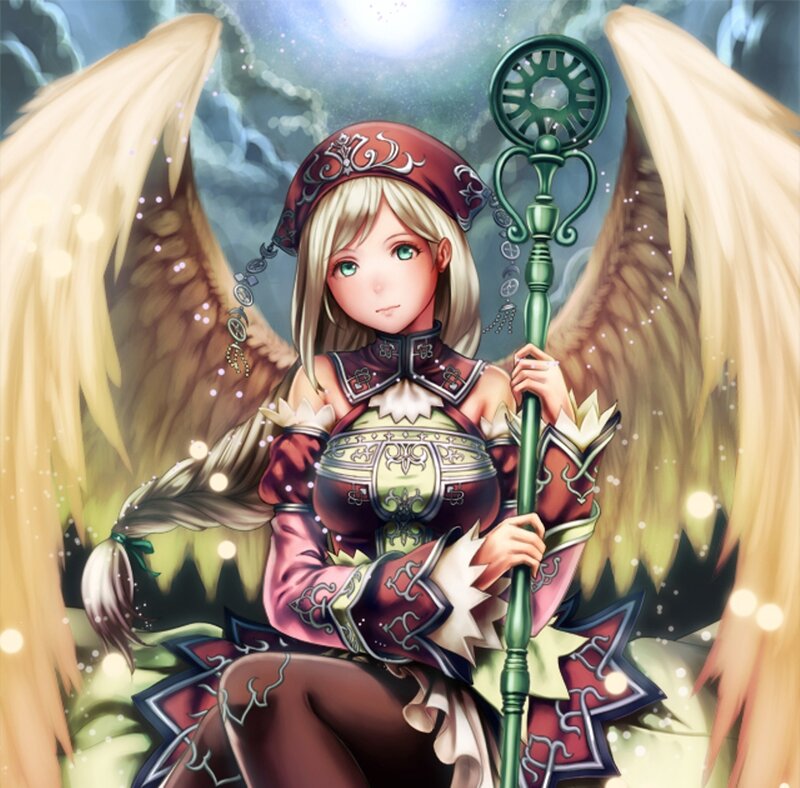 Angelic Woman with Staff — Red