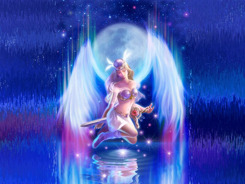 Angelic Woman with Sword — Blue