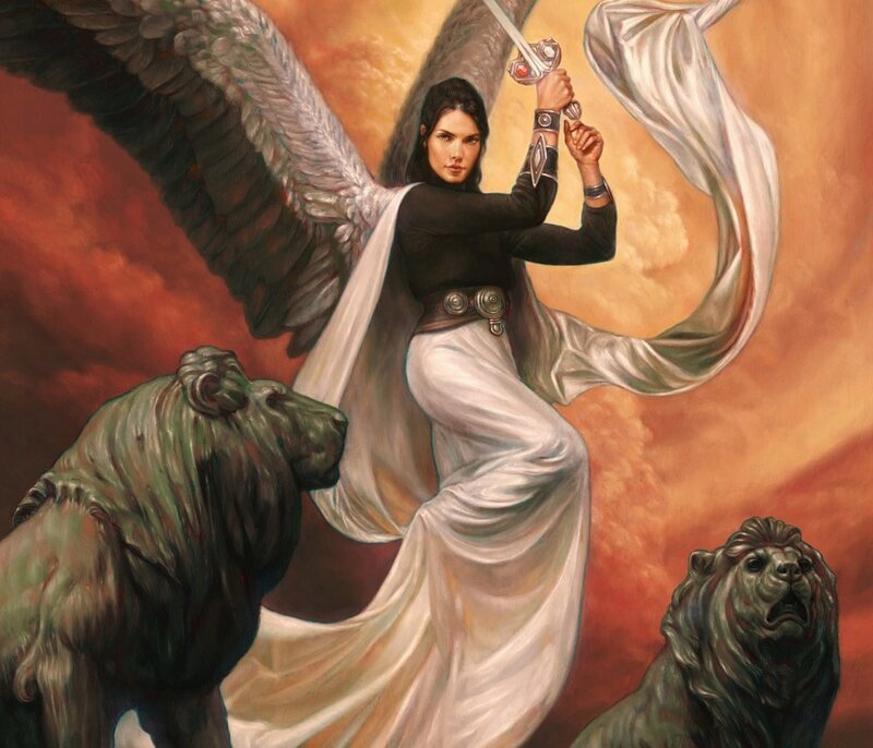 Angelic Woman with Sword — White