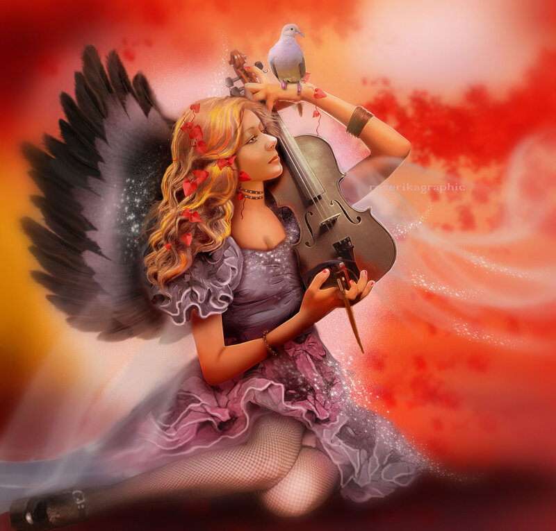 Angelic Woman with Violin — Red