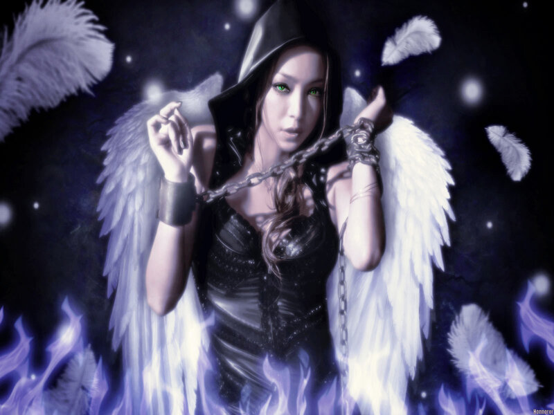 Angelic Woman with Wings — Black, Dramatic