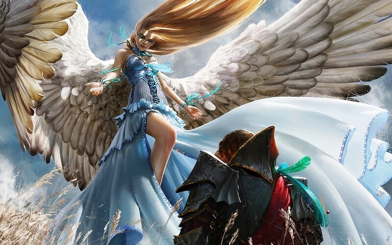 Angelic Woman with Wings — Blue, Dramatic, Afternoon