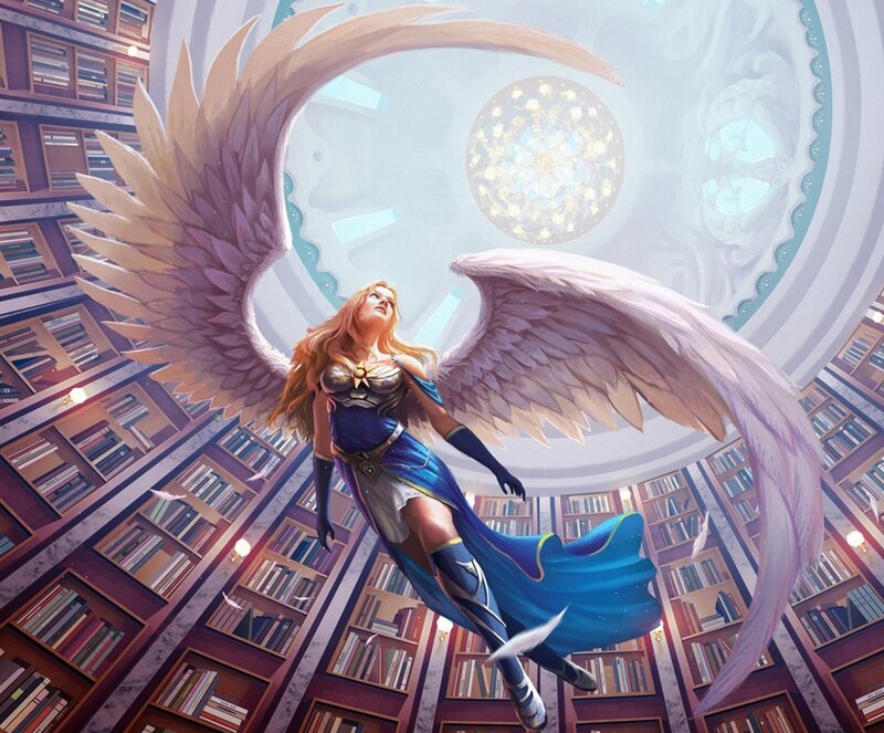 Angelic Woman with Wings — Blue, Dramatic, Digital Art, Library