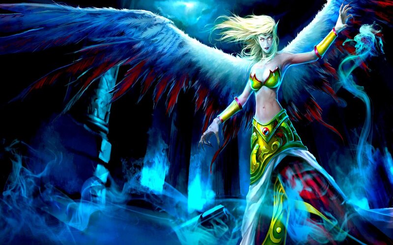 Angelic Woman with Wings — Blue, Dramatic, Night, Digital Art, Smoke