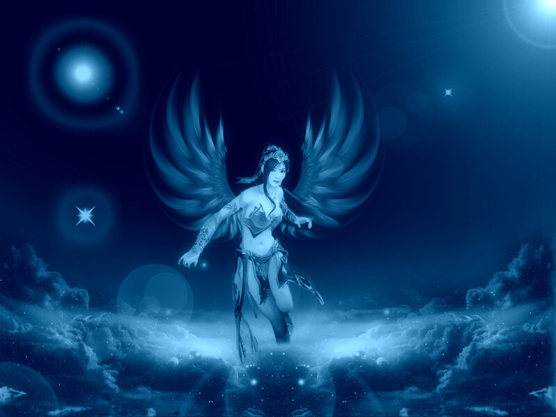 Angelic Woman with Wings — Blue, Ethereal