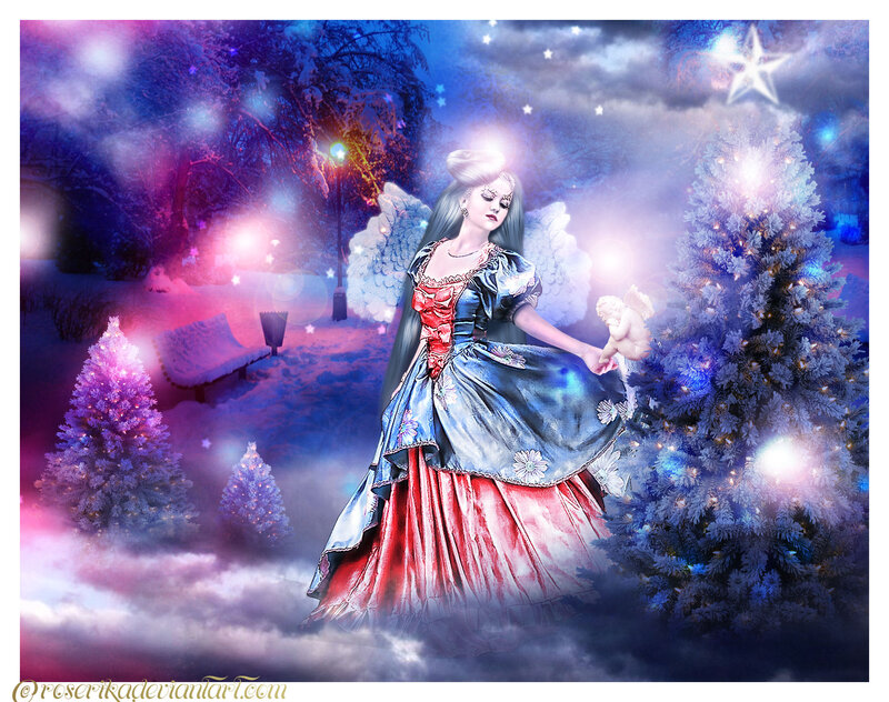 Angelic Woman with Wings — Blue, Magical