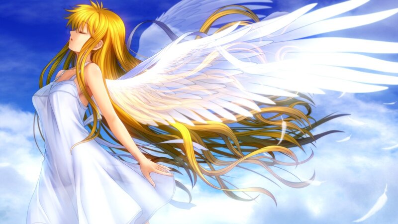 Angelic Woman with Wings — Blue, Serene, Afternoon, Anime