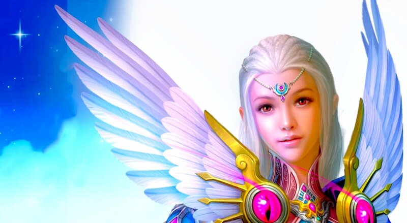 Angelic Woman with Wings — Blue, Serene, Digital Art, Armor