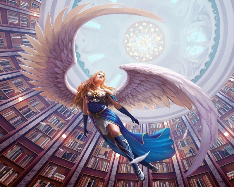 Angelic Woman with Wings — Blue, Serene, Digital Art, Library