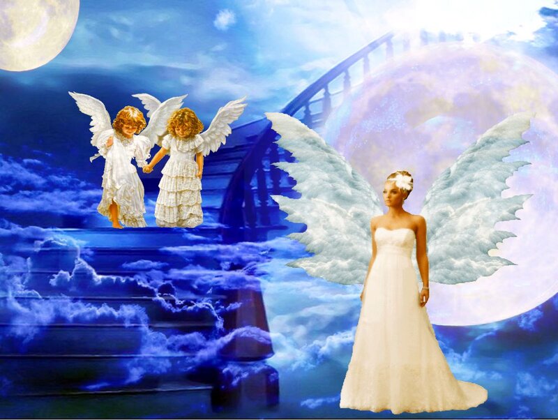 Angelic Woman with Wings — Blue, Serene, Night, Digital Art