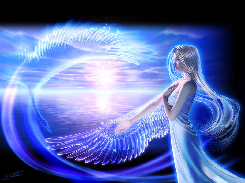 Angelic Woman with Wings — Blue