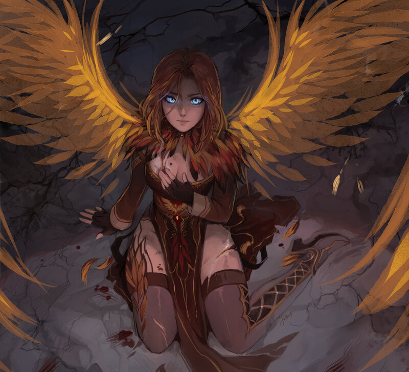 Angelic Woman with Wings — Brown, Dramatic, Night, Digital Art, Cracked Ground
