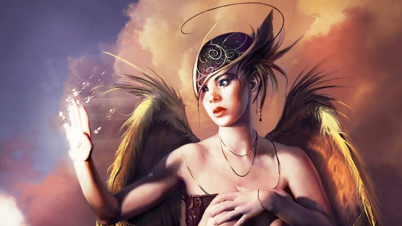 Angelic Woman with Wings — Brown, Dramatic, Sunset