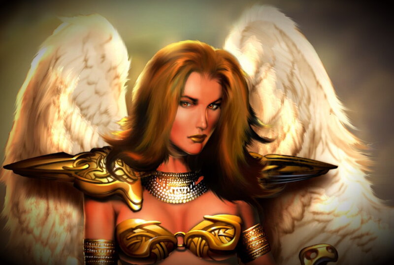 Angelic Woman with Wings — Gold, Dramatic, Digital Art